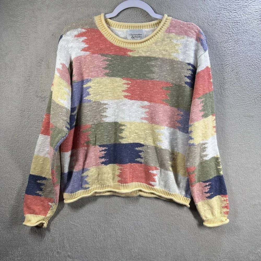 Christopher‎ & Banks Vintage Rolled Hem Sweater Women's M Aztec Pastel Southwest